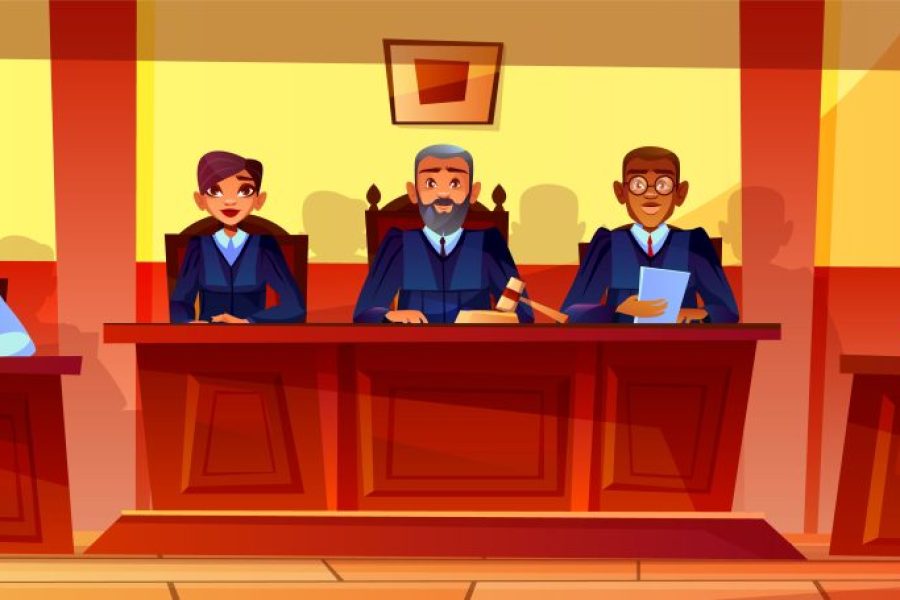 Judges at court hearing vector illustration